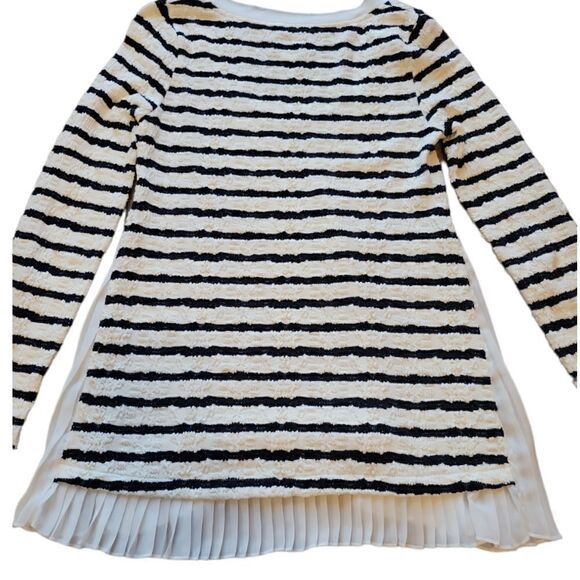 Anthropologie Postage Walkwrite Longsleeve Tee Pleated Inset Navy White  XS - Picture 4 of 11